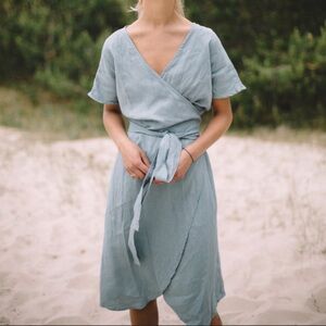 Linenfox Sea Green Mimosa Wrap Dress L/XL